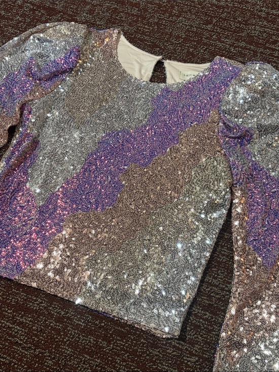 saltwater LUXE Tops - Anthropologie Saltwater luxe long sleeve statement sleeve metallic sequin crop S
